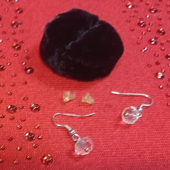 Clear Beaded Dangle Pierced Earrings Hang About 1/2" New - Picture 3 of 5